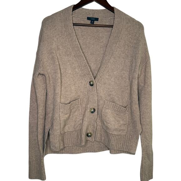 J. Crew Wool Blend Button Down Long Sleeve Cardigan Sweater Pockets XS Brown - Picture 15 of 15